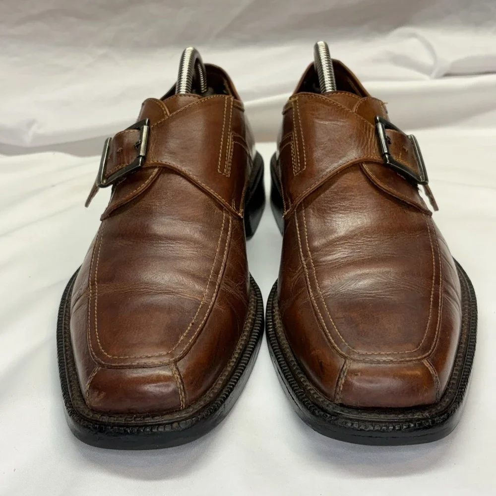 Vintage Johnston & Murphy Monkstrap Dress Shoes Mens US 9 M Brown Made In Italy